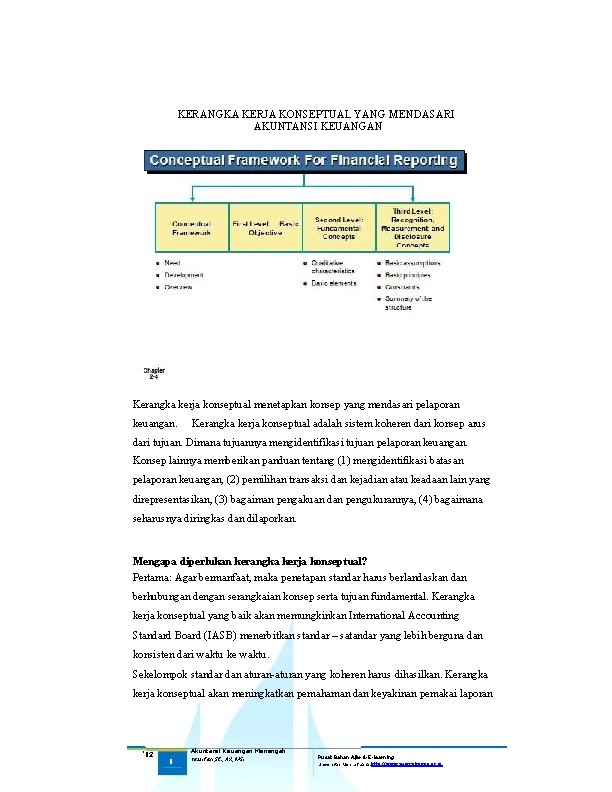 KERANGKA KERJA KONSEPTUAL YANG MENDASARI AKUNTANSI KEUANGAN Kerangka kerja konseptual menetapkan konsep yang mendasari