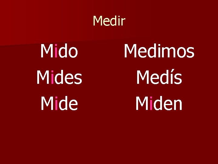 Medir Mido Mides Mide Medimos Medís Miden 