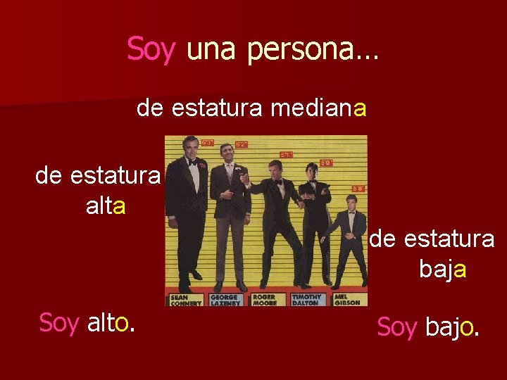 Soy una persona… de estatura mediana de estatura alta de estatura baja Soy alto.