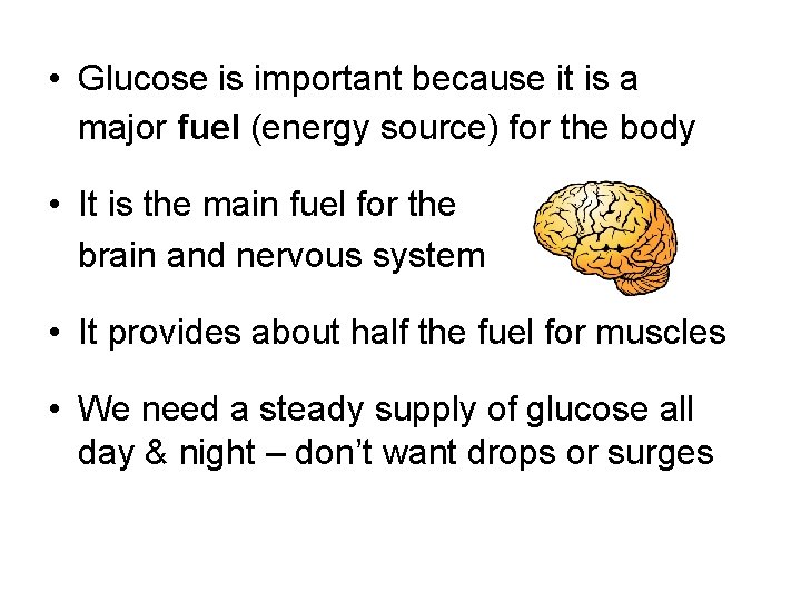  • Glucose is important because it is a major fuel (energy source) for
