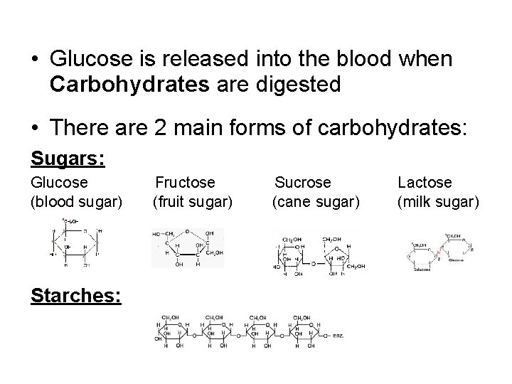  • Glucose is released into the blood when Carbohydrates are digested • There