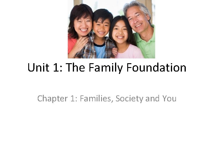 Unit 1: The Family Foundation Chapter 1: Families, Society and You 