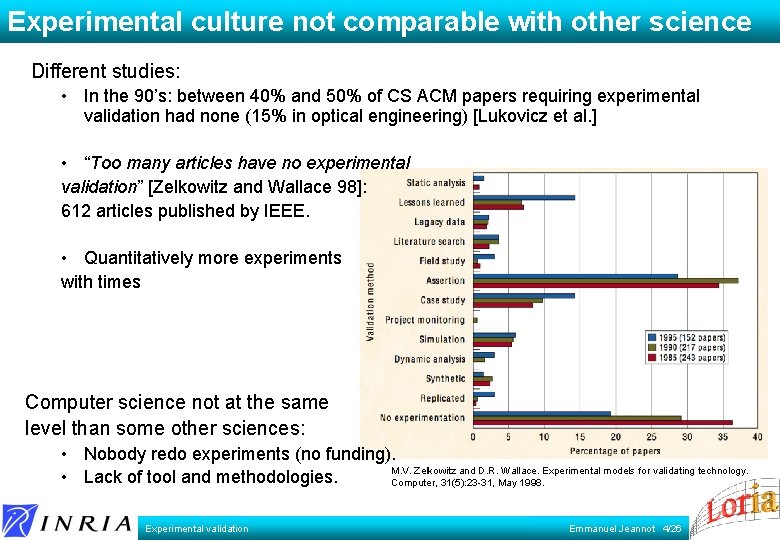 Experimental culture not comparable with other science Different studies: • In the 90’s: between