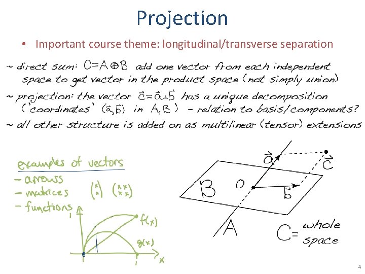 Projection • Important course theme: longitudinal/transverse separation 4 