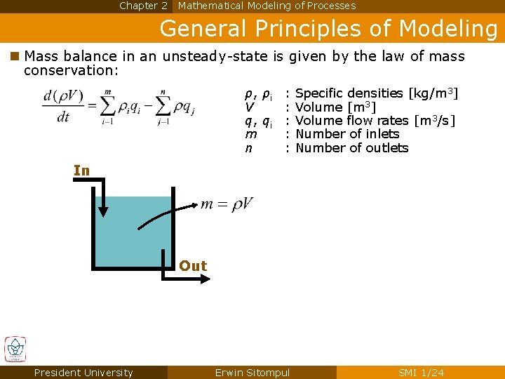 Chapter 2 Mathematical Modeling of Processes General Principles of Modeling n Mass balance in Chapter 2 Mathematical Modeling of Processes General Principles of Modeling n Mass balance in