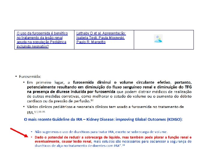 O uso da furosemida é benéfico no tratamento da lesão renal aguda na população