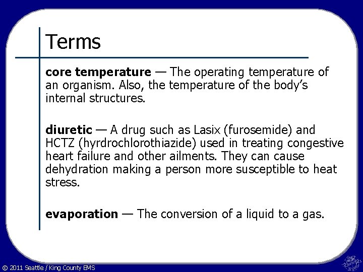 Terms core temperature — The operating temperature of an organism. Also, the temperature of
