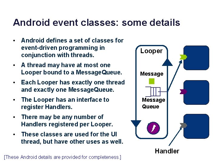 Android event classes: some details • Android defines a set of classes for event-driven