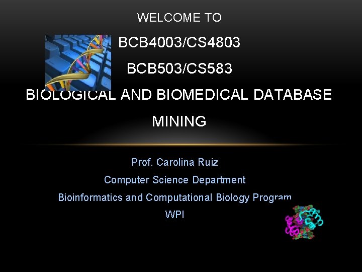 WELCOME TO BCB 4003/CS 4803 BCB 503/CS 583 BIOLOGICAL AND BIOMEDICAL DATABASE MINING Prof.