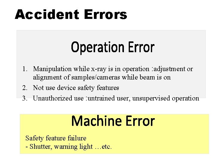 Accident Errors 1. Manipulation while x-ray is in operation : adjustment or alignment of