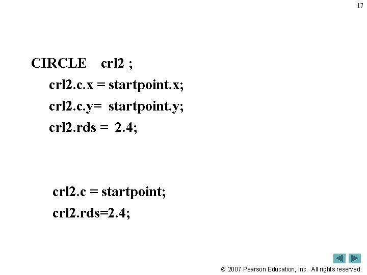 17 CIRCLE crl 2 ; crl 2. c. x = startpoint. x; crl 2.