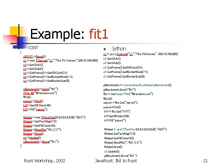 Example: fit 1 n CINT n { g. ROOT->Reset(); c 1 = new TCanvas("c