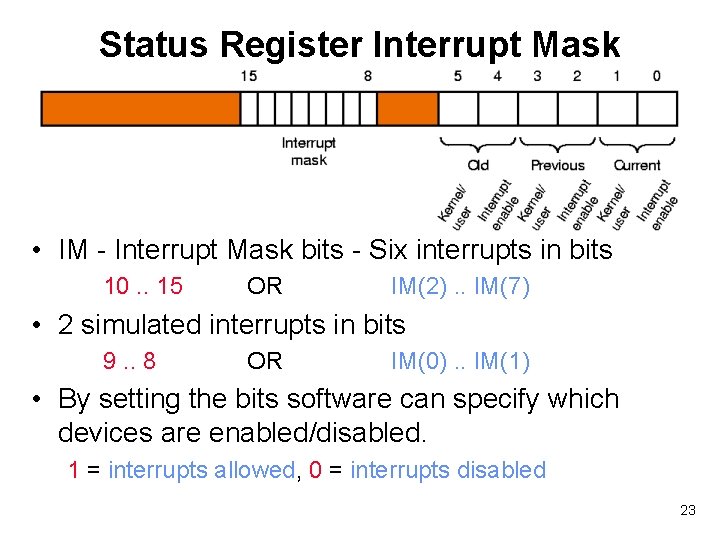 Status Register Interrupt Mask • IM - Interrupt Mask bits - Six interrupts in