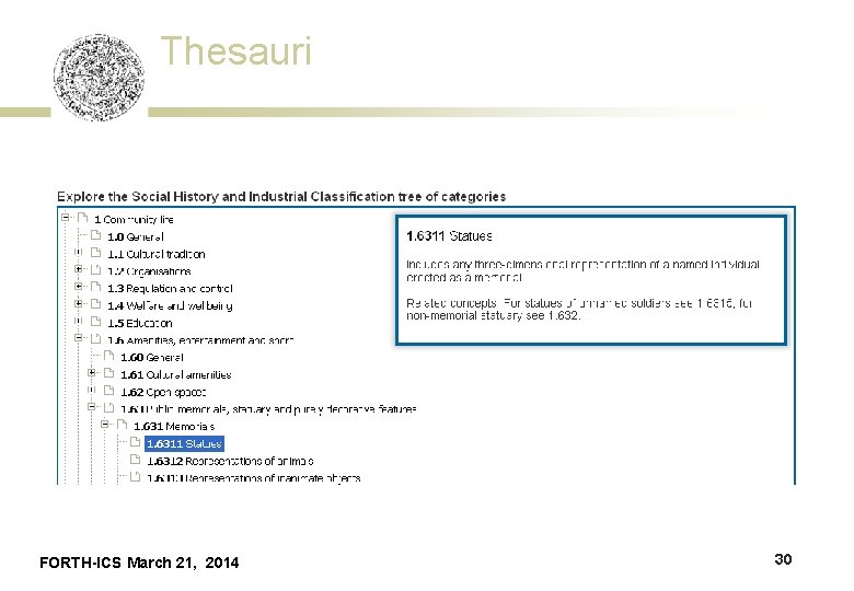 Thesauri FORTH-ICS March 21, 2014 30 