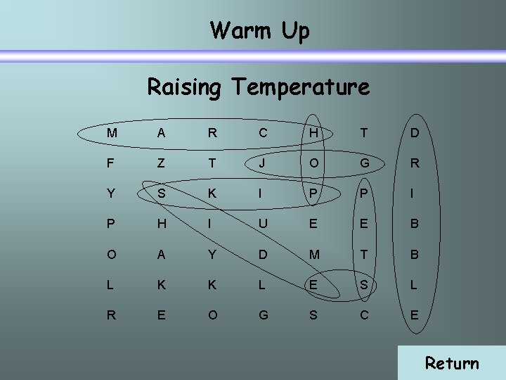 Warm Up Raising Temperature M A R C H T D F Z T
