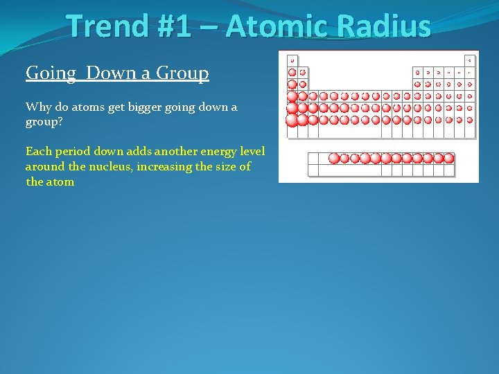 Trend #1 – Atomic Radius Going Down a Group Why do atoms get bigger