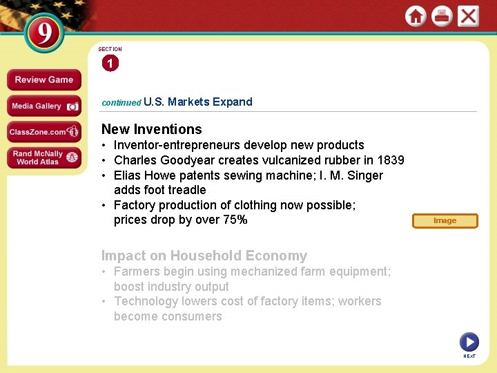 SECTION 1 continued U. S. Markets Expand New Inventions • Inventor-entrepreneurs develop new products SECTION 1 continued U. S. Markets Expand New Inventions • Inventor-entrepreneurs develop new products