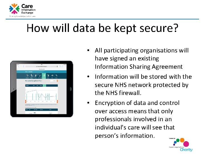 How will data be kept secure? • All participating organisations will have signed an How will data be kept secure? • All participating organisations will have signed an