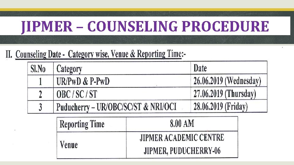 JIPMER – COUNSELING PROCEDURE 