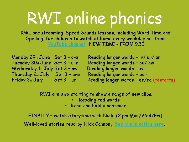 RWI online phonics RWI are streaming Speed Sounds lessons, including Word Time and Spelling,