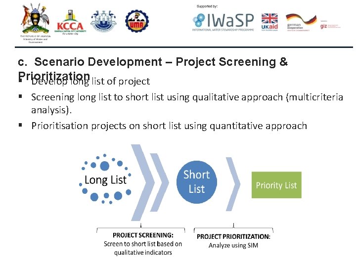 c. Scenario Development – Project Screening & Prioritization § Develop long list of project