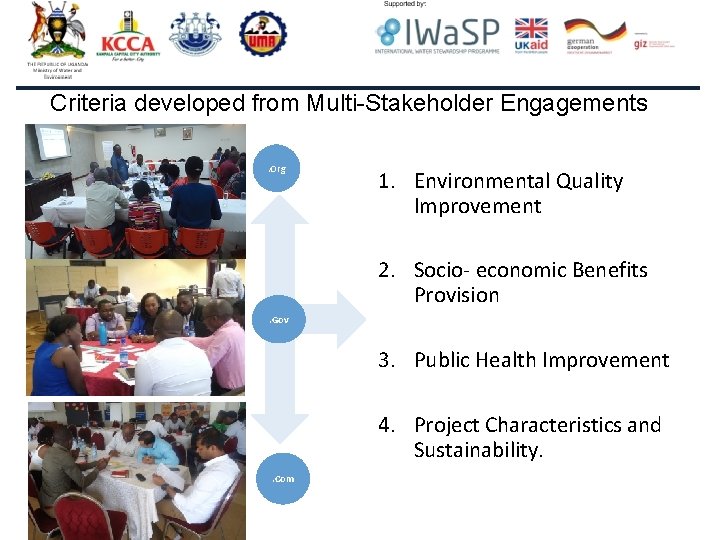 Criteria developed from Multi-Stakeholder Engagements. Org 1. Environmental Quality Improvement 2. Socio- economic Benefits