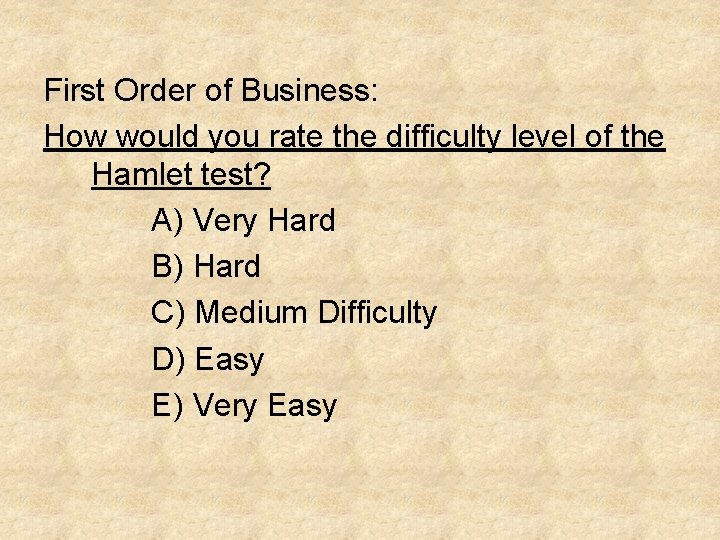 First Order of Business: How would you rate the difficulty level of the Hamlet