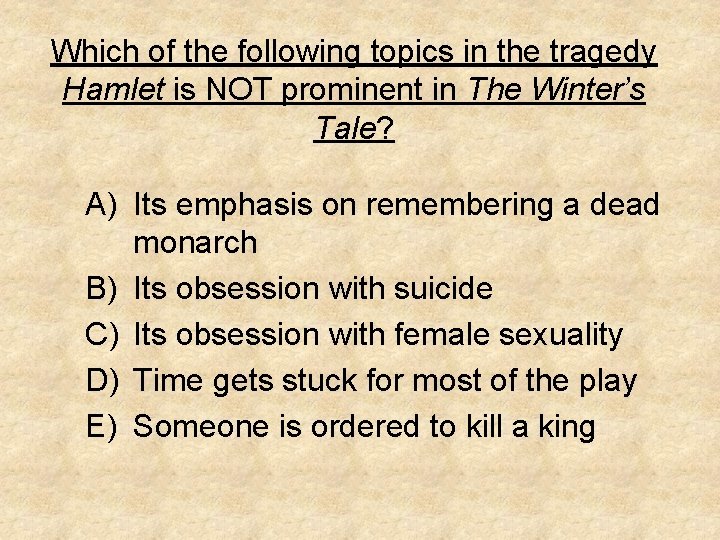 Which of the following topics in the tragedy Hamlet is NOT prominent in The