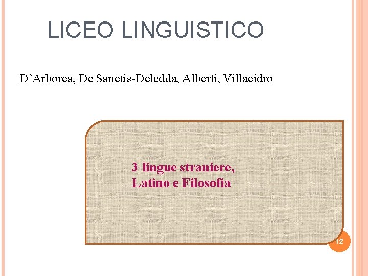 LICEO LINGUISTICO D’Arborea, De Sanctis-Deledda, Alberti, Villacidro 3 lingue straniere, Latino e Filosofia 12