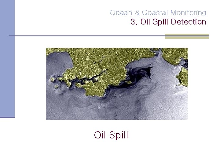 Ocean & Coastal Monitoring 3. Oil Spill Detection Oil Spill 