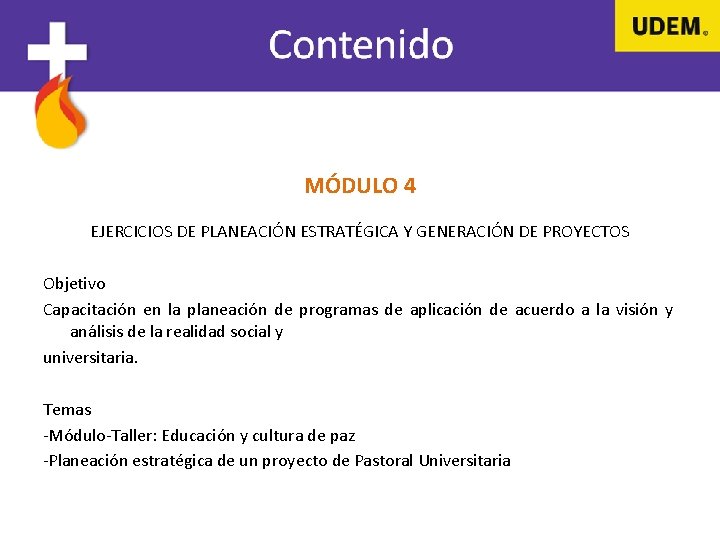 MÓDULO 4 EJERCICIOS DE PLANEACIÓN ESTRATÉGICA Y GENERACIÓN DE PROYECTOS Objetivo Capacitación en la