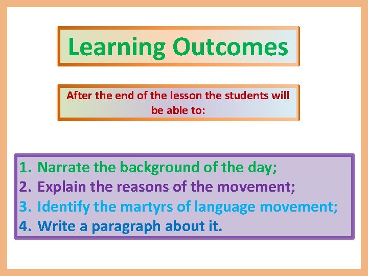 Learning Outcomes After the end of the lesson the students will be able to: