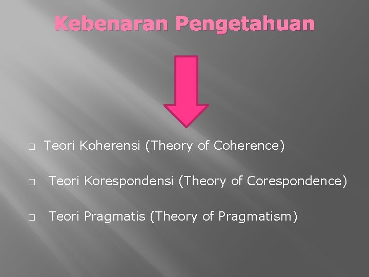 Kebenaran Pengetahuan � Teori Koherensi (Theory of Coherence) � Teori Korespondensi (Theory of Corespondence)
