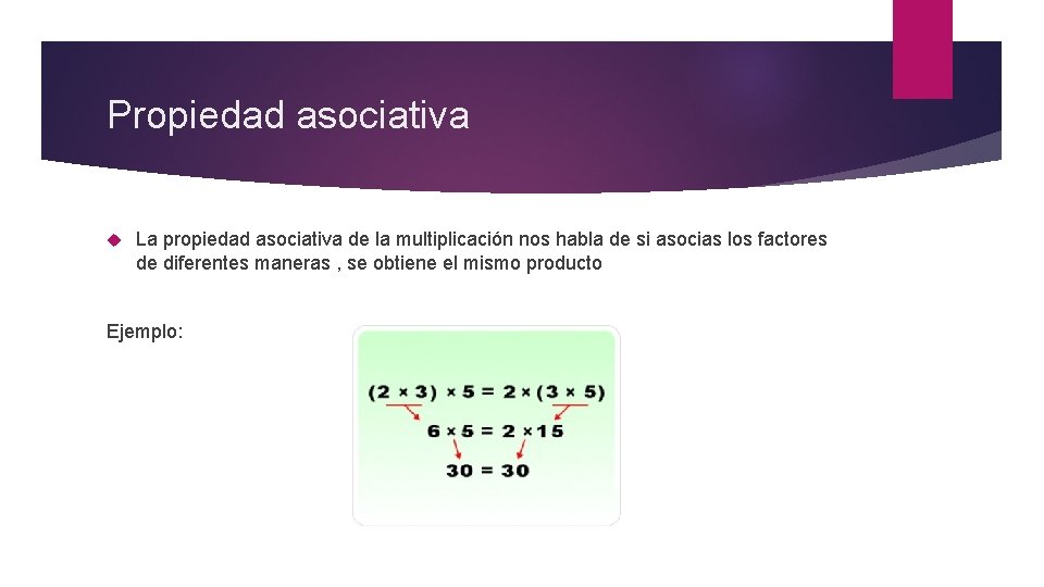 Propiedad asociativa La propiedad asociativa de la multiplicación nos habla de si asocias los