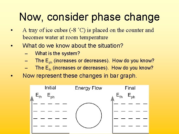 Now, consider phase change • • A tray of ice cubes (-8 ˚C) is