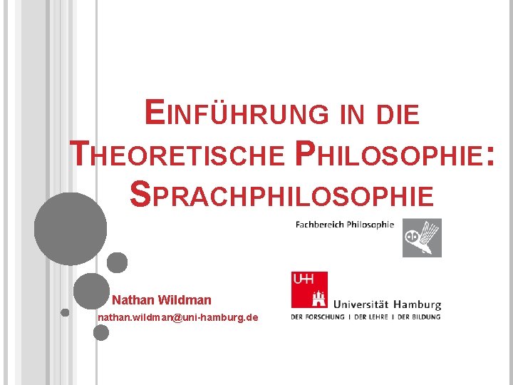 EINFÜHRUNG IN DIE THEORETISCHE PHILOSOPHIE: SPRACHPHILOSOPHIE Nathan Wildman nathan. wildman@uni-hamburg. de 