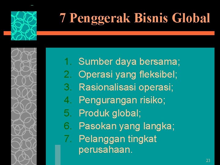 7 Penggerak Bisnis Global 1. 2. 3. 4. 5. 6. 7. Sumber daya bersama;