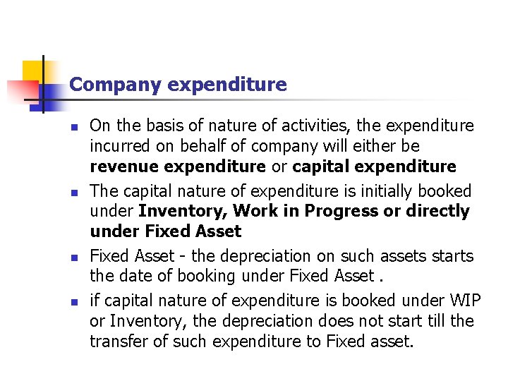 Company expenditure n n On the basis of nature of activities, the expenditure incurred