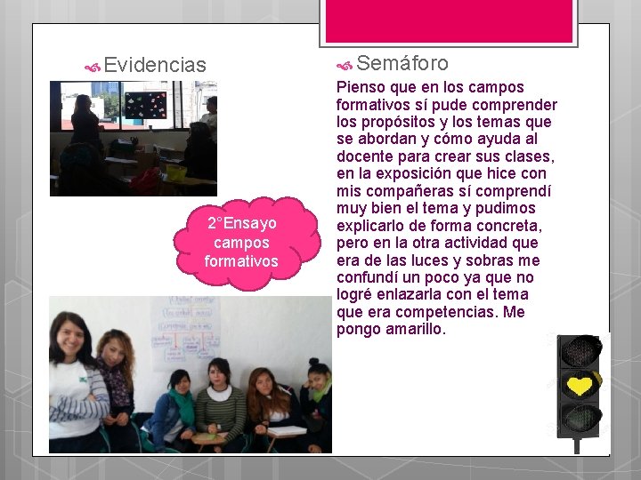  Evidencias 2°Ensayo campos formativos Semáforo Pienso que en los campos formativos sí pude