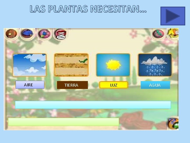 LAS PLANTAS NECESITAN… AIRE TIERRA LUZ AGUA 