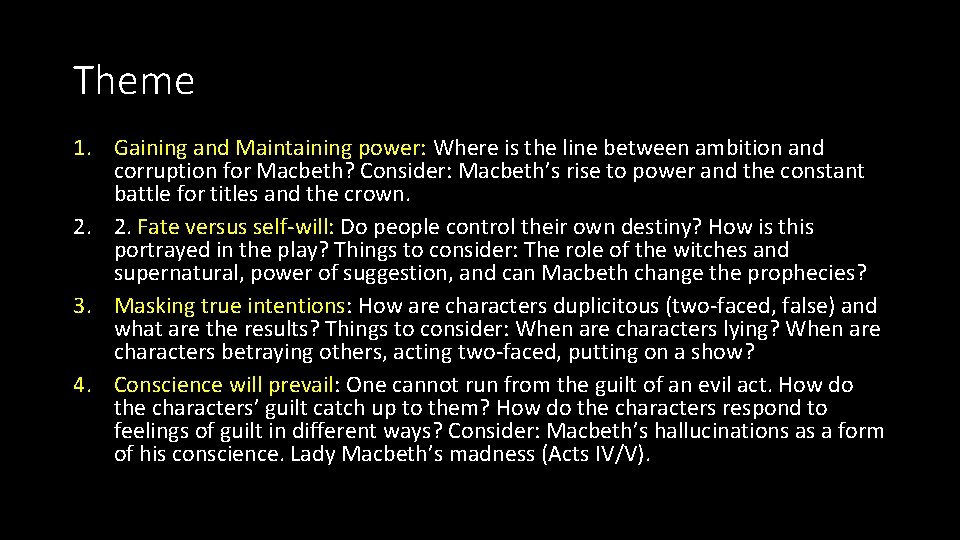 Theme 1. Gaining and Maintaining power: Where is the line between ambition and corruption