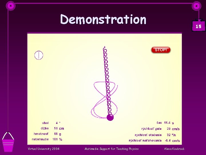 Demonstration Virtual University 2004 Mutimedia Support for Teaching Physics 15 Alena Kovárová 