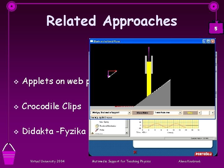 Related Approaches v Applets on web pages v Crocodile Clips v Didakta -Fyzika Virtual