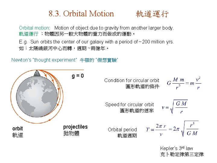 8. 3. Orbital Motion 軌道運行 Orbital motion: Motion of object due to gravity from 8. 3. Orbital Motion 軌道運行 Orbital motion: Motion of object due to gravity from