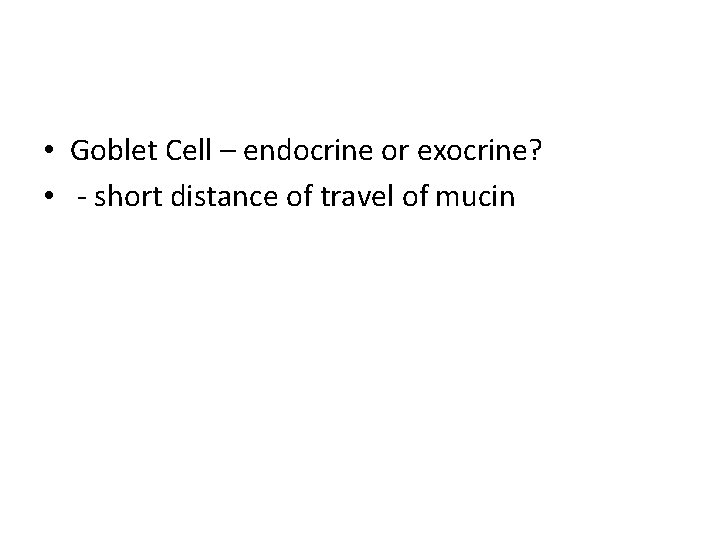  • Goblet Cell – endocrine or exocrine? • - short distance of travel