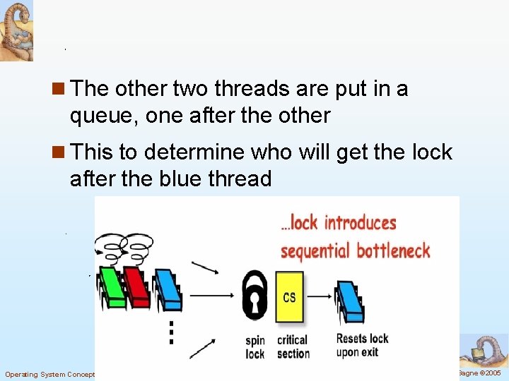n The other two threads are put in a queue, one after the other