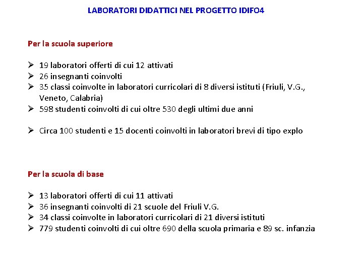 LABORATORI DIDATTICI NEL PROGETTO IDIFO 4 Per la scuola superiore Ø 19 laboratori offerti LABORATORI DIDATTICI NEL PROGETTO IDIFO 4 Per la scuola superiore Ø 19 laboratori offerti