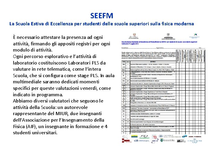 SEEFM La Scuola Estiva di Eccellenza per studenti delle scuole superiori sulla fisica moderna SEEFM La Scuola Estiva di Eccellenza per studenti delle scuole superiori sulla fisica moderna