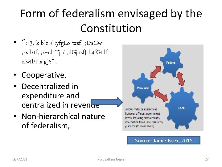Form of federalism envisaged by the Constitution • “; +3, k|b]z / : yfg.