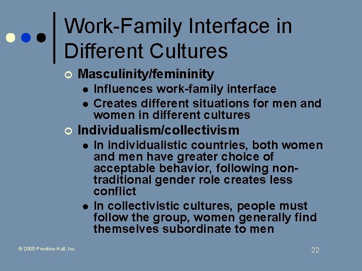 Work-Family Interface in Different Cultures ¢ Masculinity/femininity l l ¢ Individualism/collectivism l l ©
